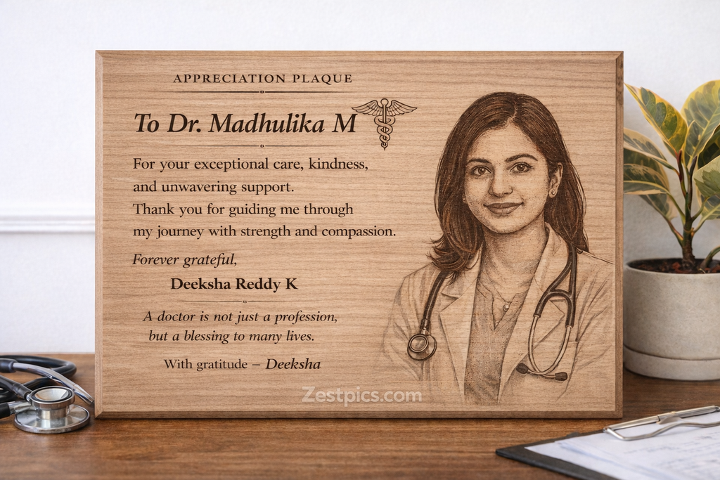 personalized thank you doctor wooden plaque with photo engraving | Zestpics