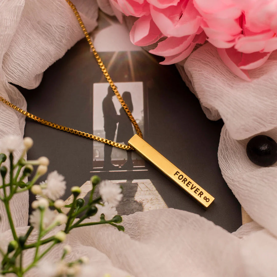 22KT Gold Plated Memory Bar Necklace - Personalized Jewelry Name Necklace - Gold - 200-Day Warranty | Zestpics