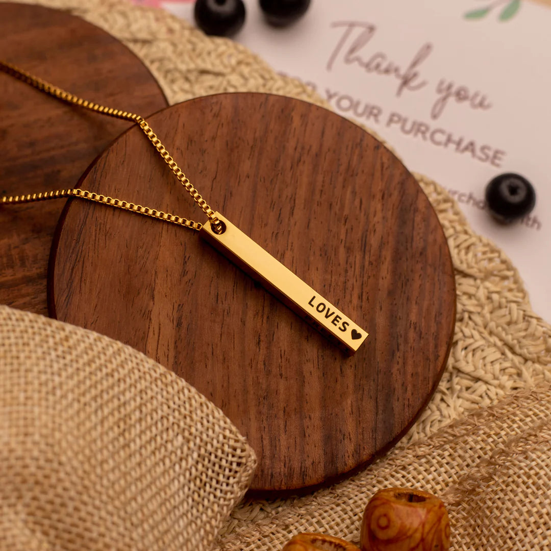 22KT Gold Plated Memory Bar Necklace - Personalized Jewelry Name Necklace - Gold - 200-Day Warranty | Zestpics