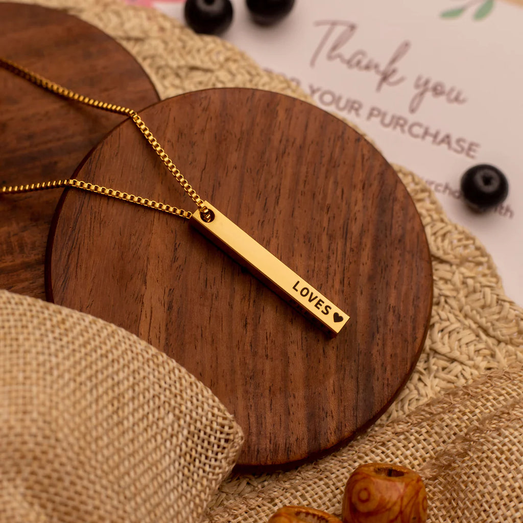 22KT Gold Plated Memory Bar Necklace - Personalized Jewelry Name Necklace - Gold - 200-Day Warranty | Zestpics