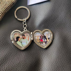 Personalized Heart-Shaped Silver Metal Keychain with Name & 2 Photos
