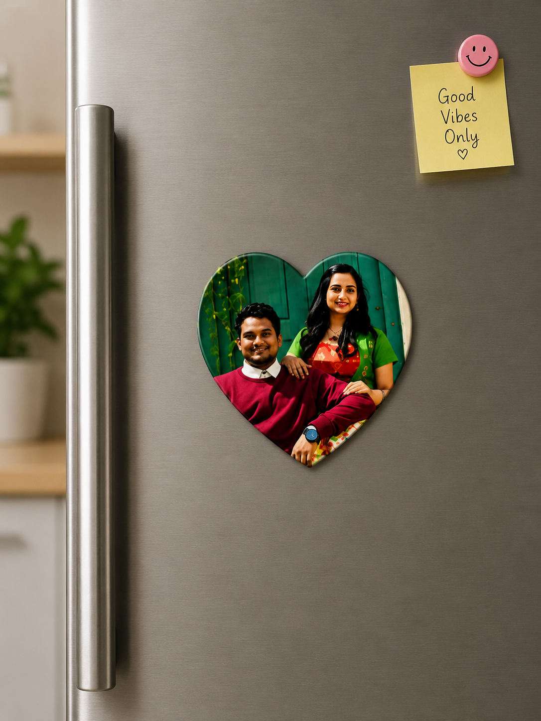 Heart Shape Personalised Photo Fridge Magnet on Refrigerator – Romantic Couple Gift by Zestpics