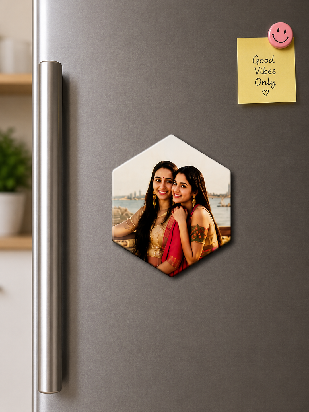 Hexagon Personalised Photo Fridge Magnet on Refrigerator – Custom Family Photo Magnet by Zestpics