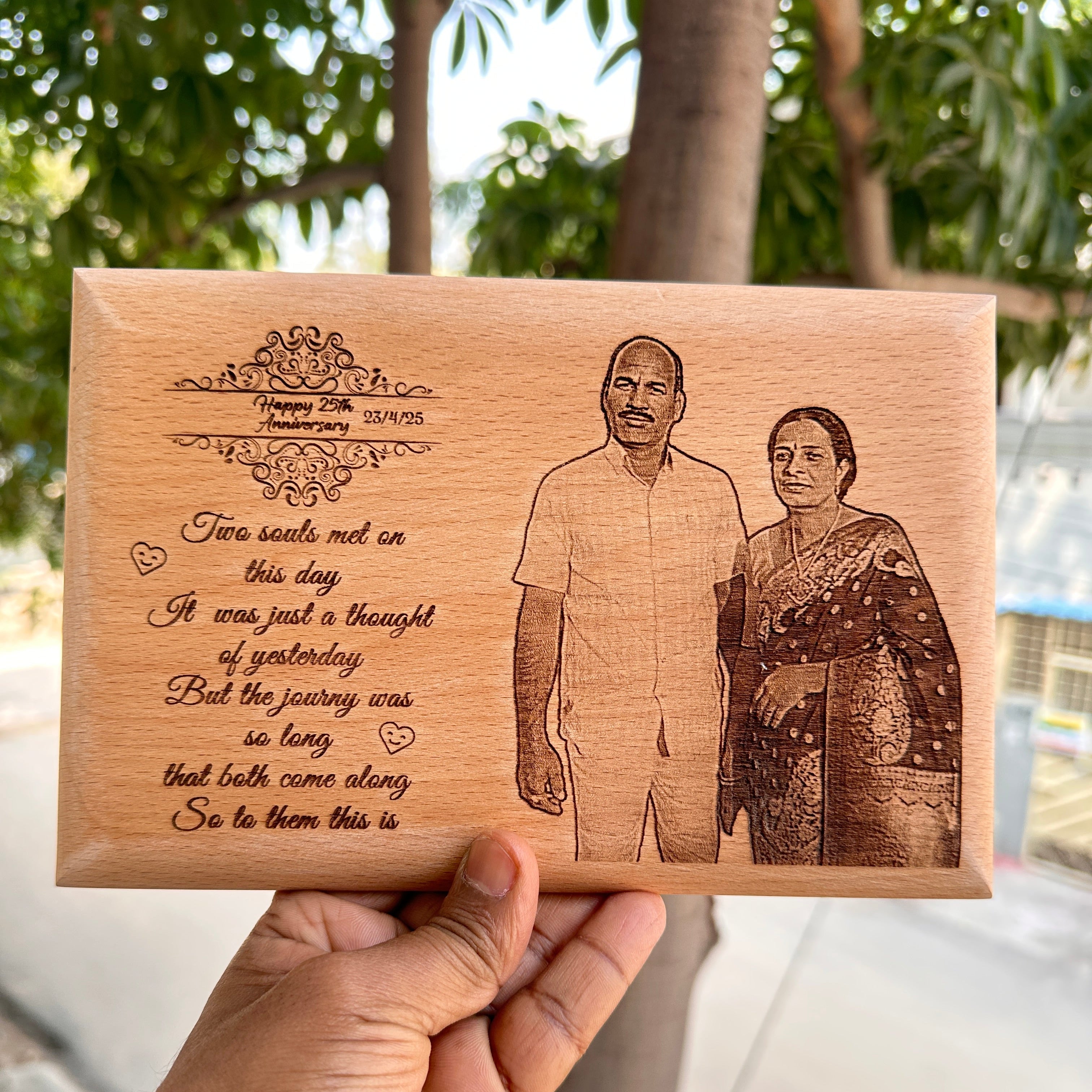 Wooden Engraved Photo Frame for 25th Anniversary | Zestpics

