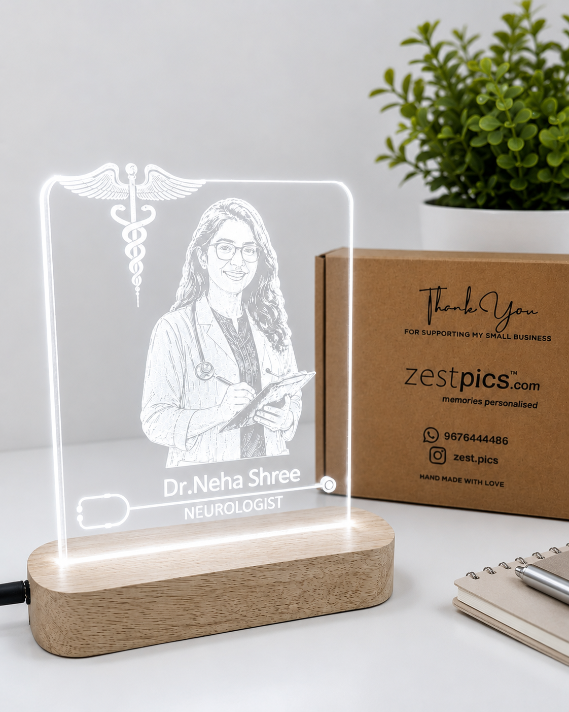 Personalized Doctor LED Acrylic Lamp with Name and Photo | Zestpics