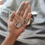 Personalized Heart-Shaped Silver Metal Keychain with Name & 2 Photos