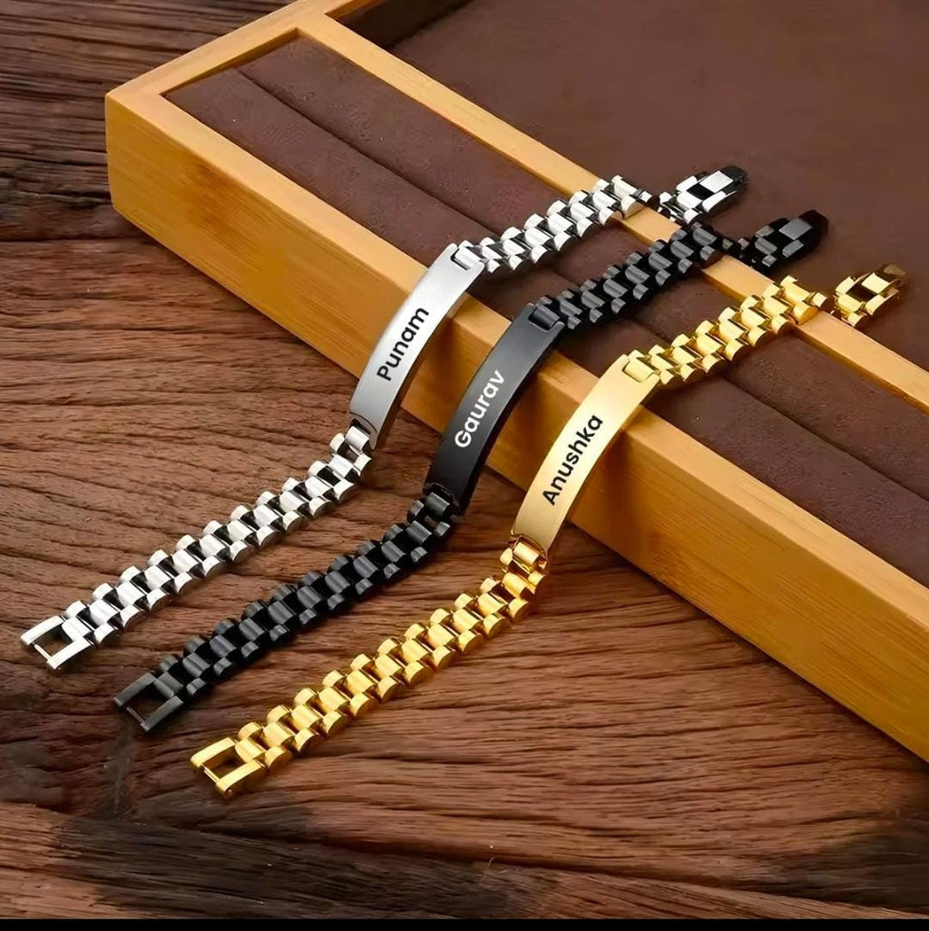 Custom gold stainless steel name bracelet for couple gift - Zestpics

