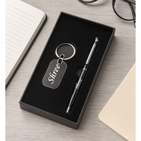 Personalised Pen & Keychain Gift Set in Box – Custom Engraved with Name
