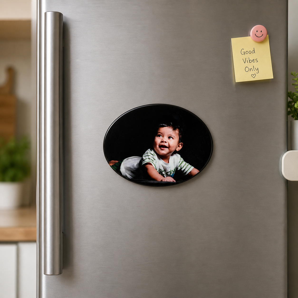 Custom Oval Photo Fridge Magnet with Baby Photo on Refrigerator – Personalised Magnet by Zestpics