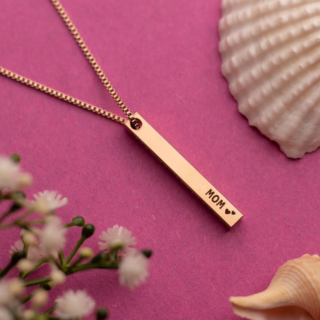 Personalized Name Bar Necklace - Gold-Plated Metal Bar Pendant for Women | Zestpics