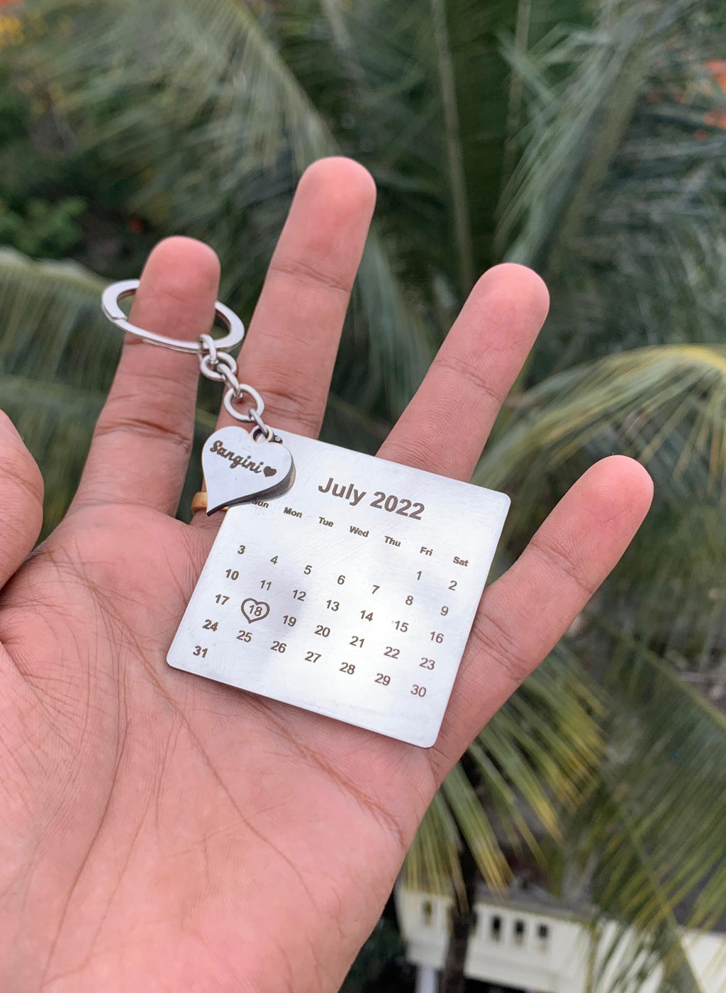 Custom date calendar keychain for couples – romantic birthday or wedding keepsake