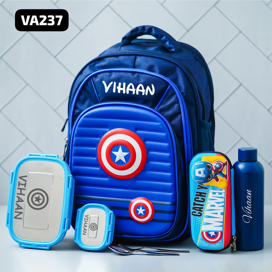 Captain America School Combo with Lunchbox and Bottle | Zestpics