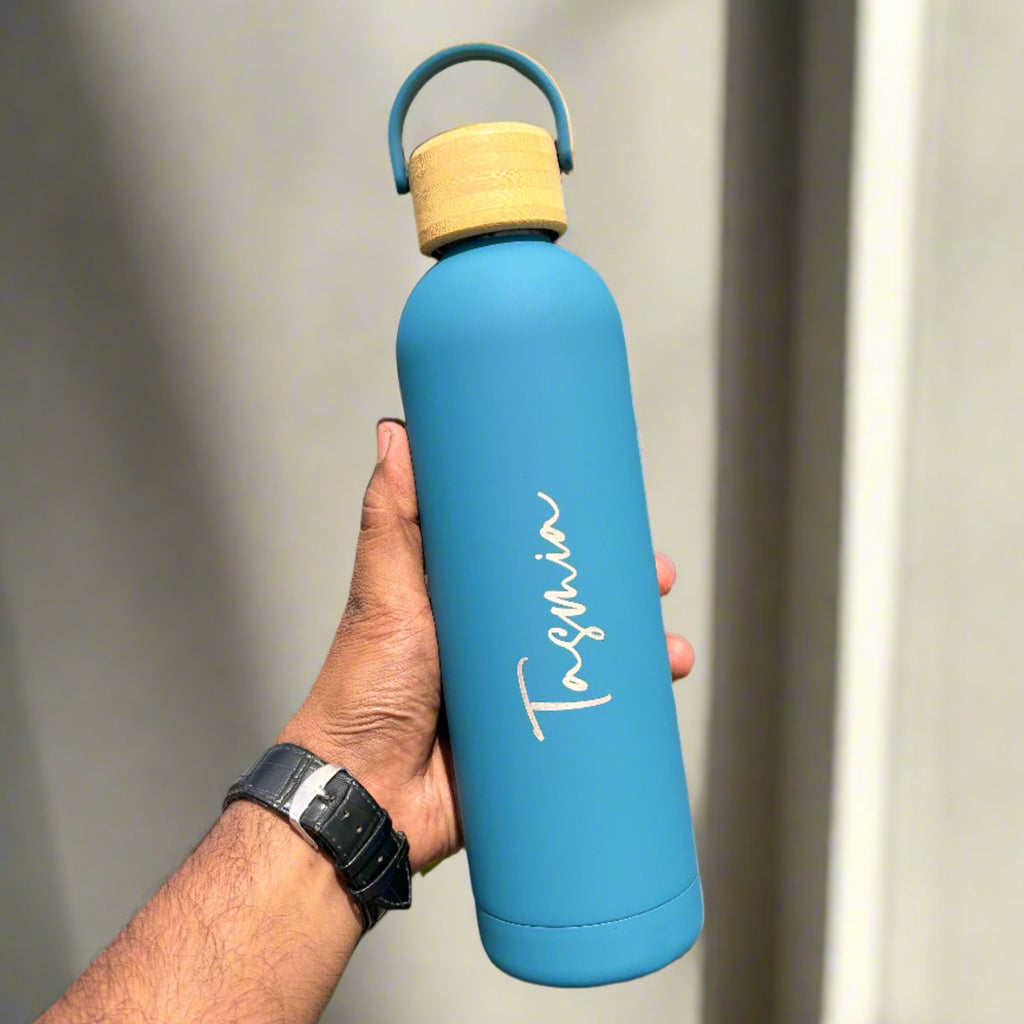 Personalized Ultra Luxurious Vacuum Insulated Steel Water Bottles with wooden lid | Zestpics