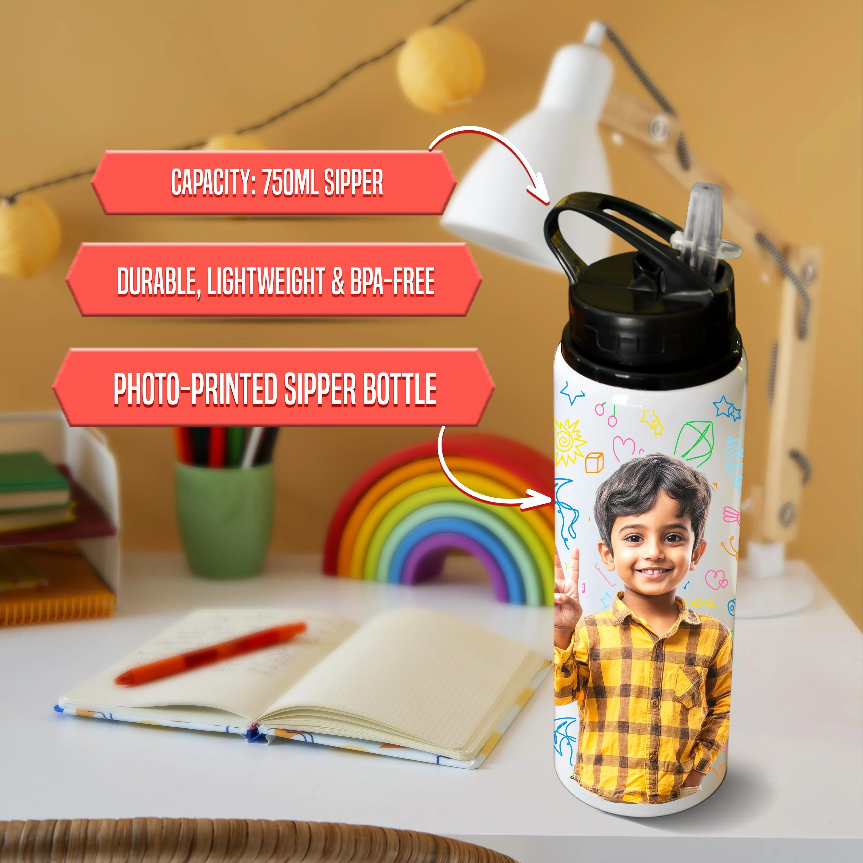 photo printed kids water bottle | Zestpics
