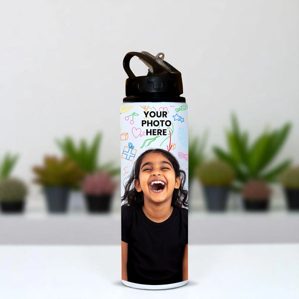 Personalised Photo Sipper Bottle – Custom Name & Photo Water Bottle | Perfect Gift for Kids, School & Gym