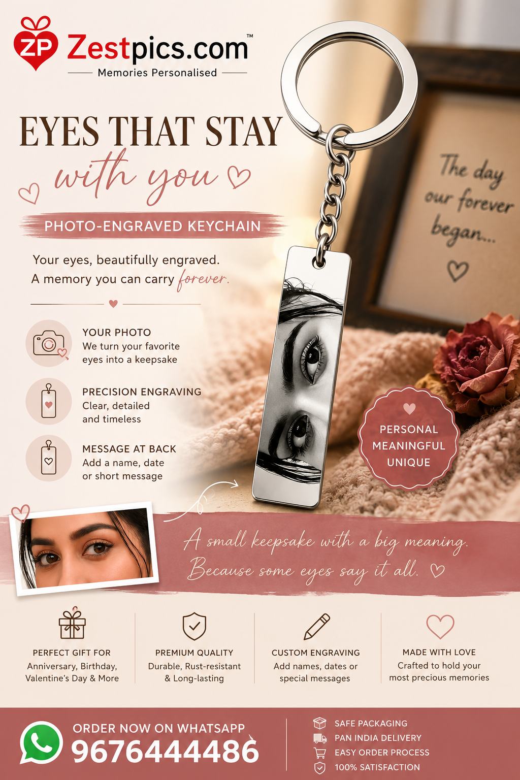 Custom Eye Engraved Stainless Steel Keychain | Zestpics