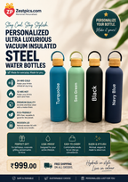 Personalized Ultra Luxurious Vacuum Insulated Steel Water Bottles with wooden lid | Zestpics