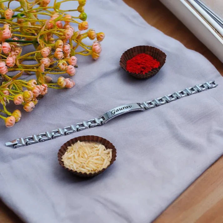 Elegant silver name Rakhi bracelet – unique personalized Raksha Bandhan gift for him | Zestpics

