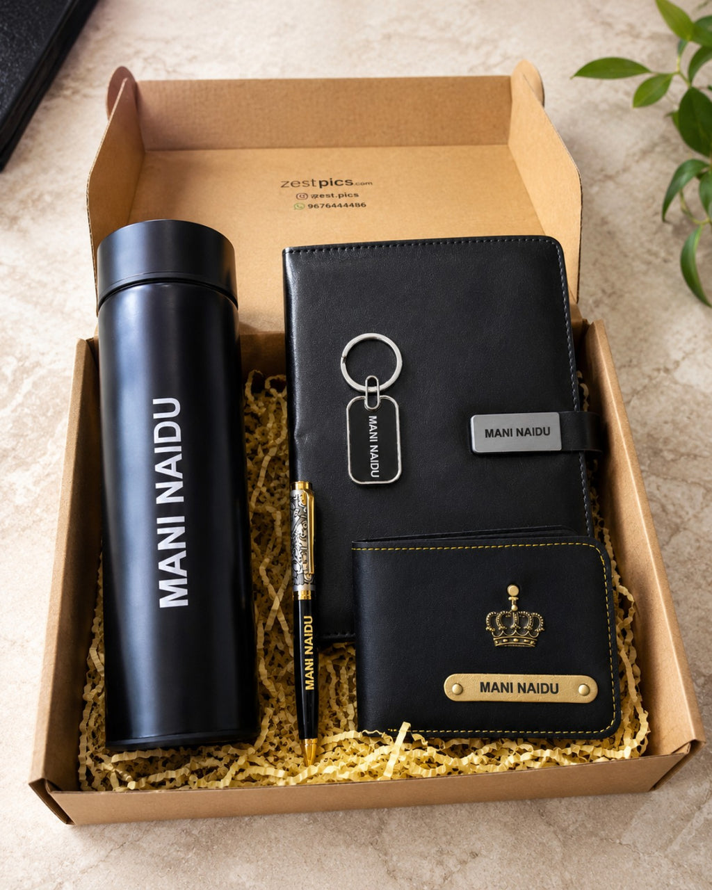 Premium Men's Gift Set with Personalised Bottle Wallet and Keychain | Zestpics