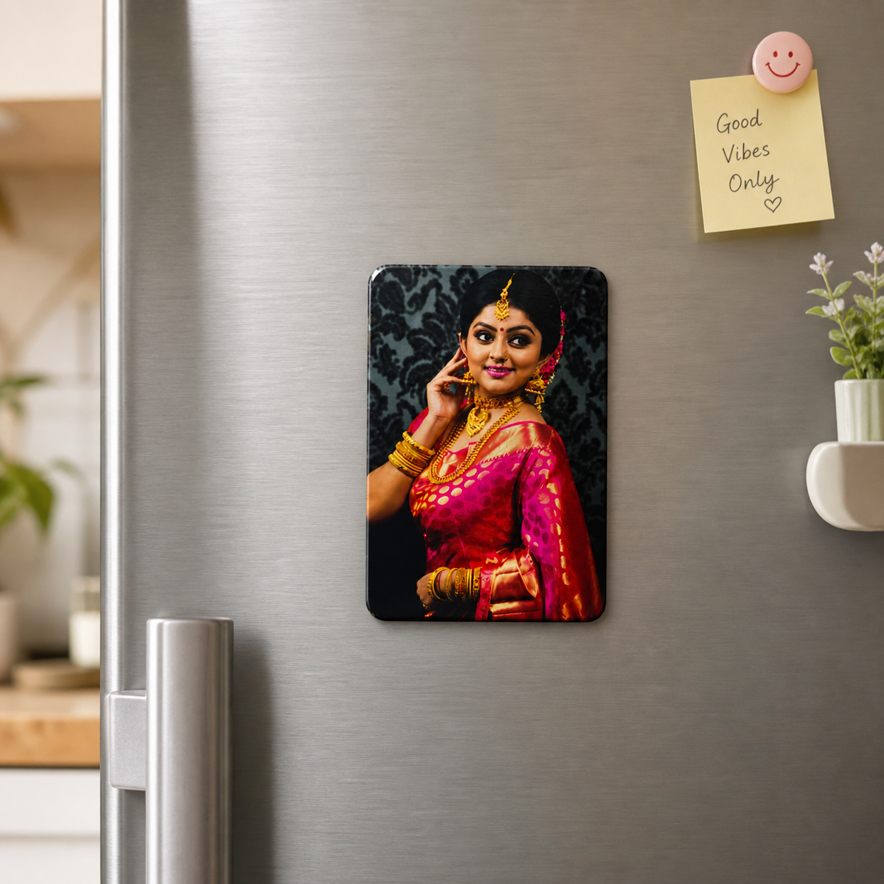 Personalised Rectangle Photo Fridge Magnet on Stainless Steel Refrigerator – Custom Photo Magnet by Zestpics