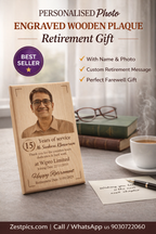 custom retirement gift wooden plaque with photo and name | Zestpics