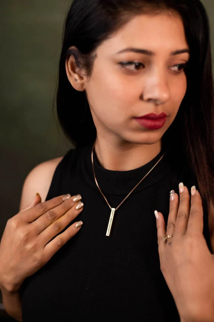 Personalized Name Bar Necklace - Gold-Plated Metal Bar Pendant for Women | Zestpics