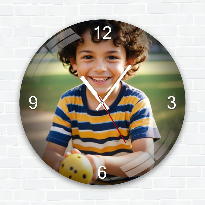 Custom round acrylic photo clock 12x12 inches with personal image – personalised wall clock India | Zestpics