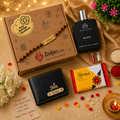 Personalized Rakhi Gift Hamper for Brother with Name Wallet, Rudraksha Rakhi, Perfume & Chocolate | Raksha Bandhan Gift Box | Zestpics