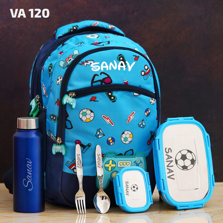 Custom School Bag with Name – Blue Theme | Zestpics