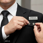 Corporate engraved metal name badge – personalised metal name brooch for office and professional use | Zestpics.com