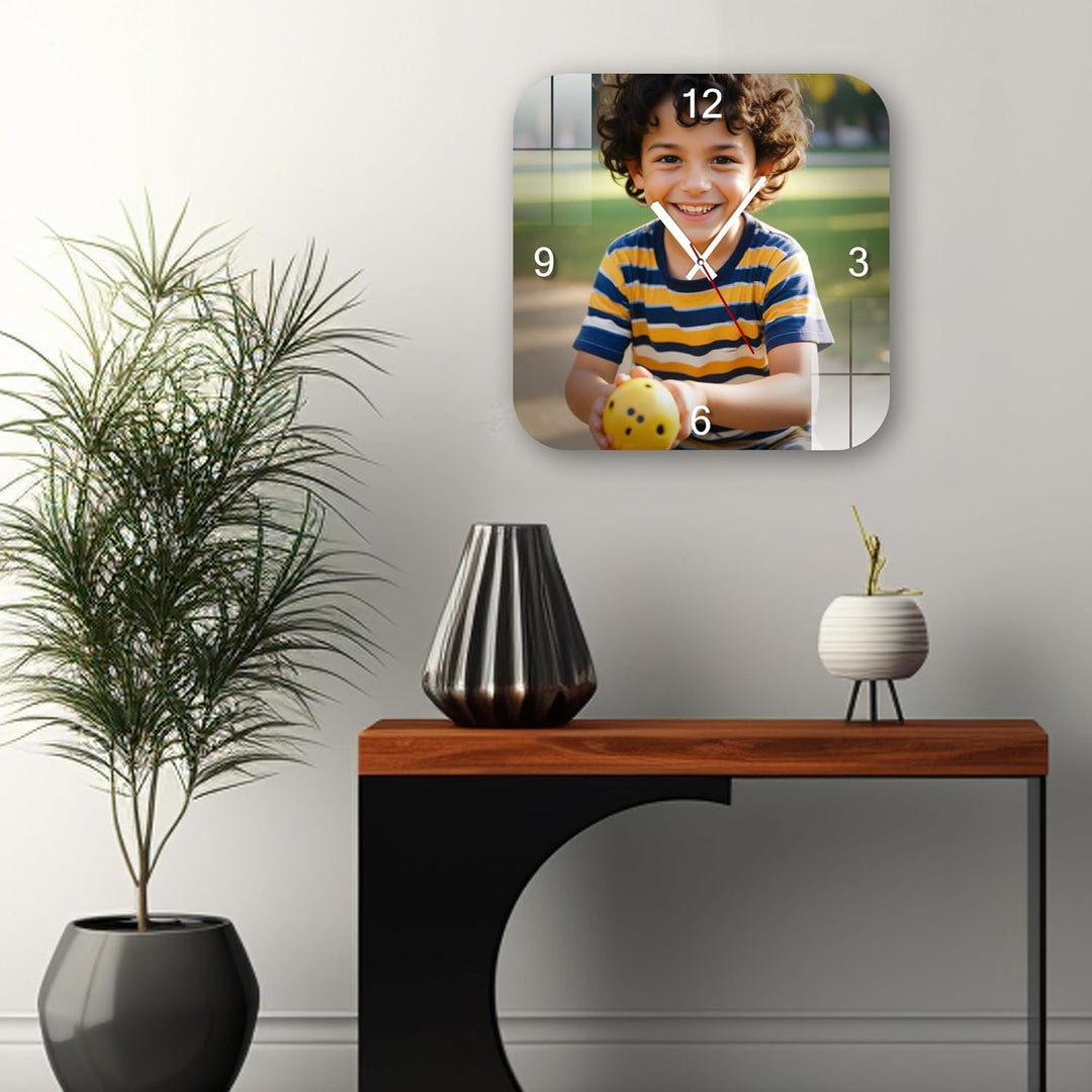 High-quality personalised photo acrylic clock with custom photo print – durable quartz clock India | Zestpics