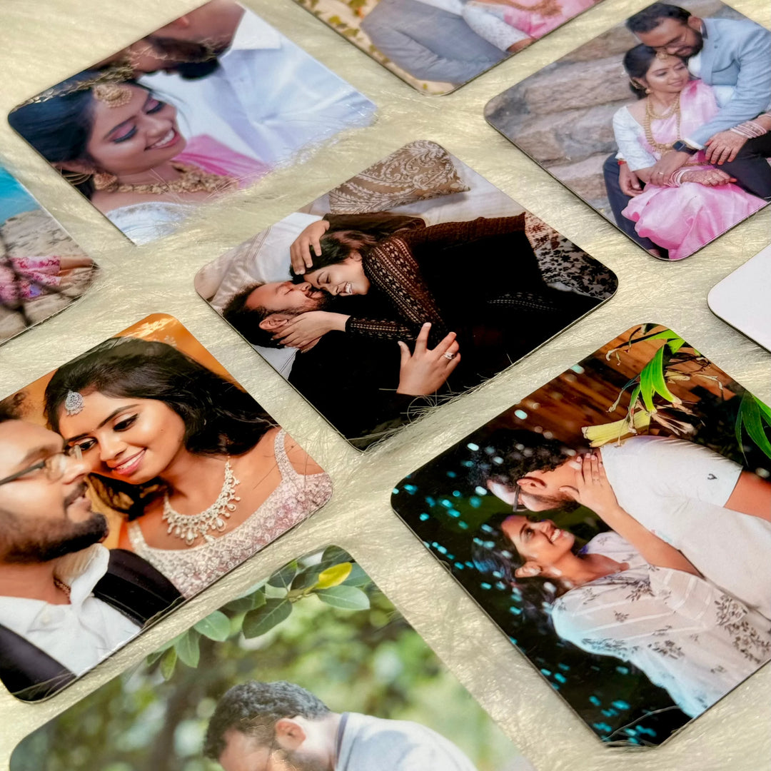 Custom 2.5 inch square photo magnet on a refrigerator door | Zestpics