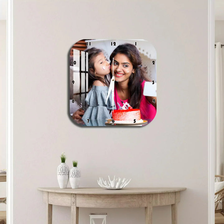 Square personalised photo acrylic wall clock for housewarming and anniversary gifts – India delivery | Zestpics