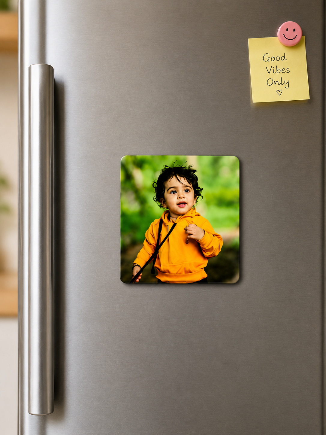 Square Personalised Photo Fridge Magnet with Baby Photo on Refrigerator – Premium Custom Magnet by Zestpics