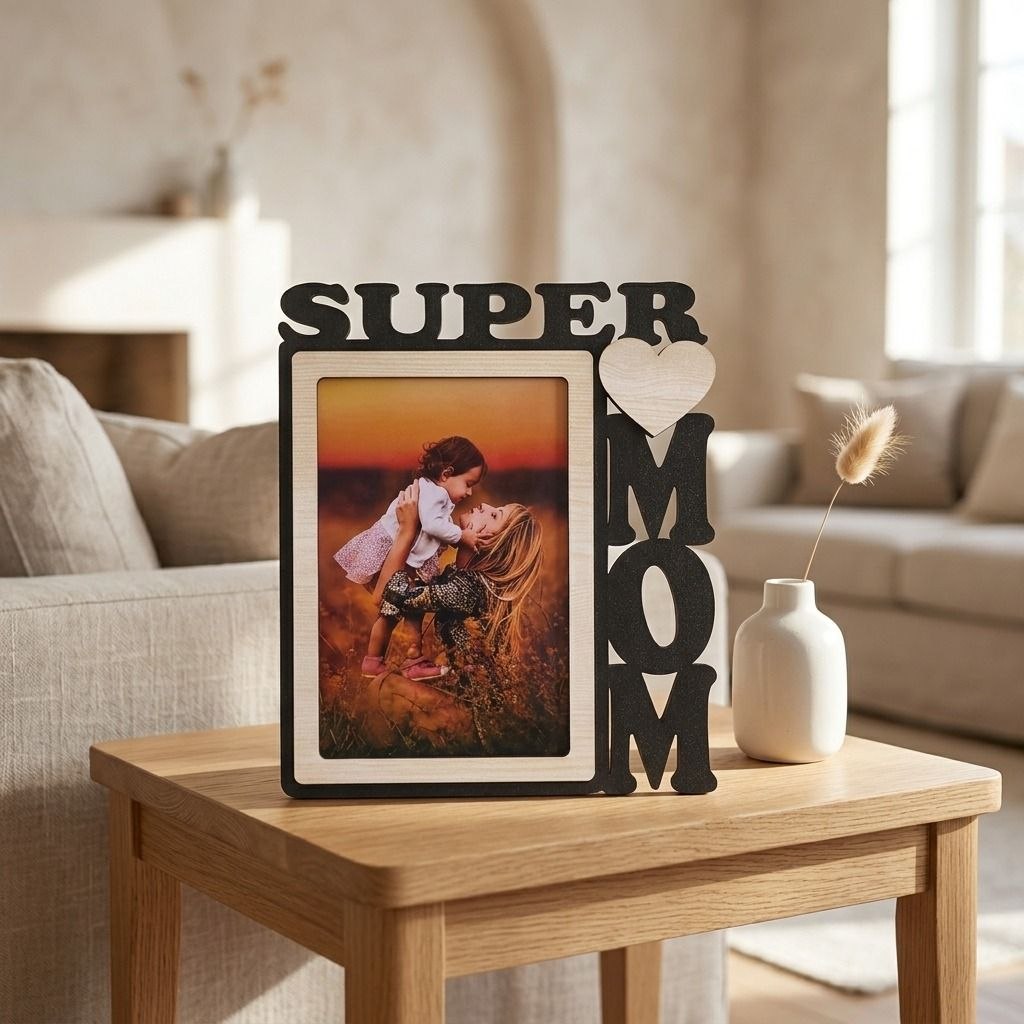 Super Mom custom wooden frame with photo | Zestpics