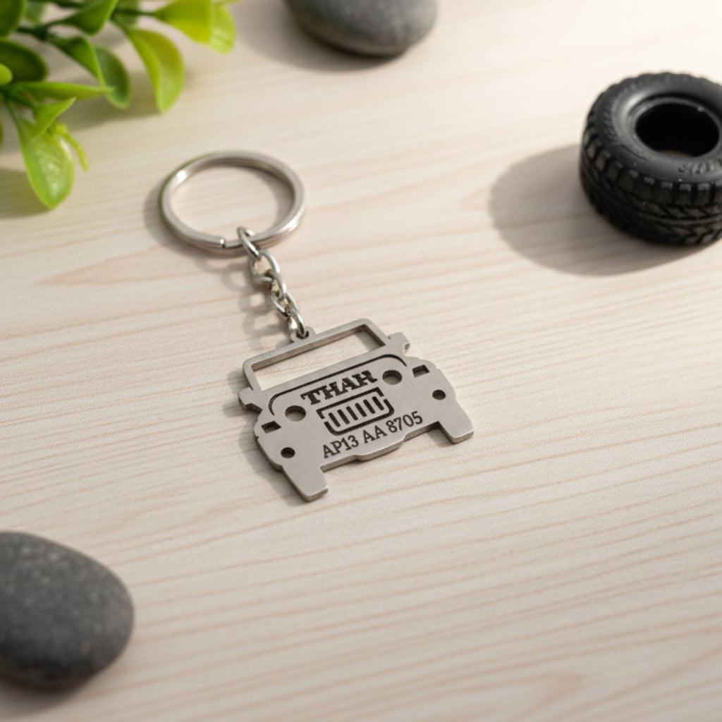 Custom engraved Thar keychain with registration number | Zestpics

