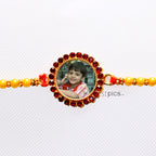 This Raksha Bandhan, Adorn His Wrist with a Fiery Bond: Personalized Red Stone Round Shape Photo Rakhi | Zestpics