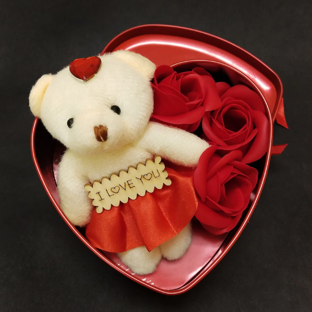 Heart Shape Gift Box with Teddy & Rose for Wife, Girlfriend, Valentine's Day, Anniversary
