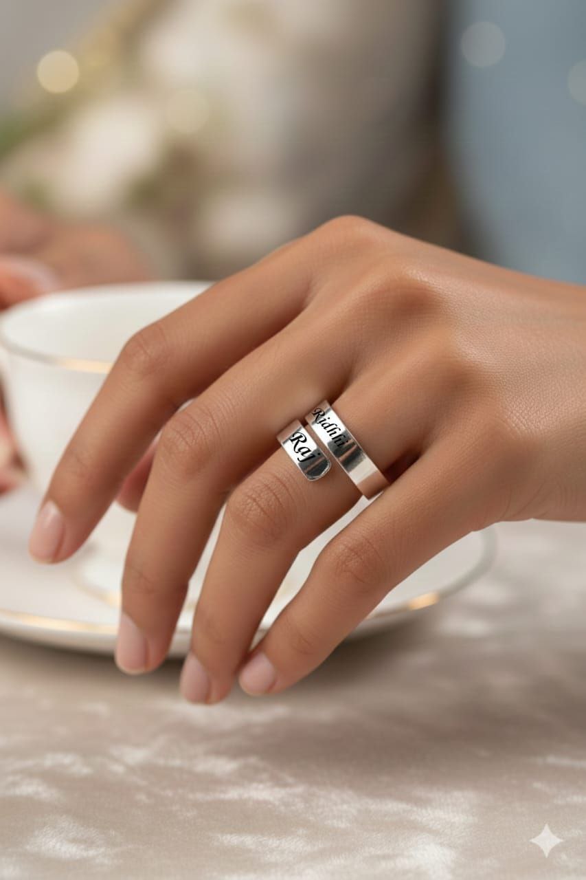 custom name engraved couple rings for lovers | Zestpics