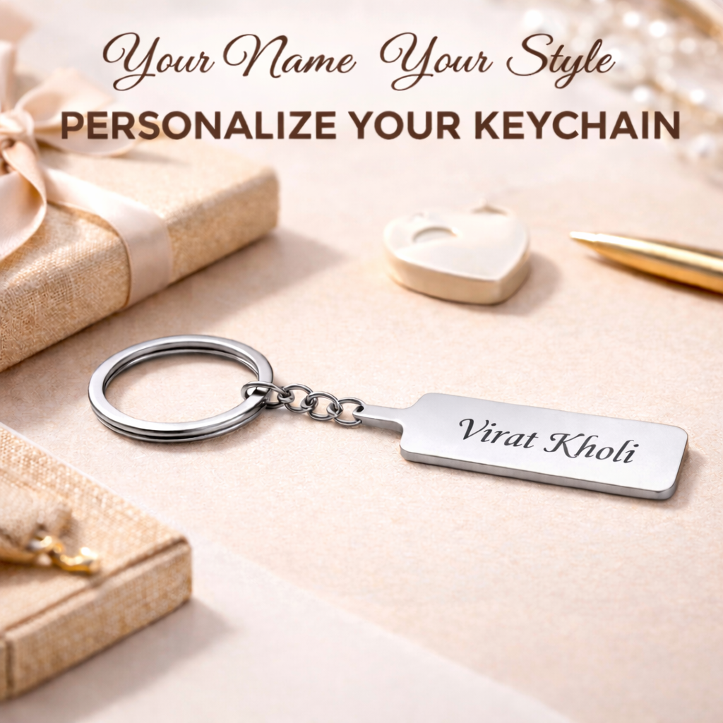 Personalised Name Engraved Cricket Bat Metal Keychain | Custom Name Keyring Gift