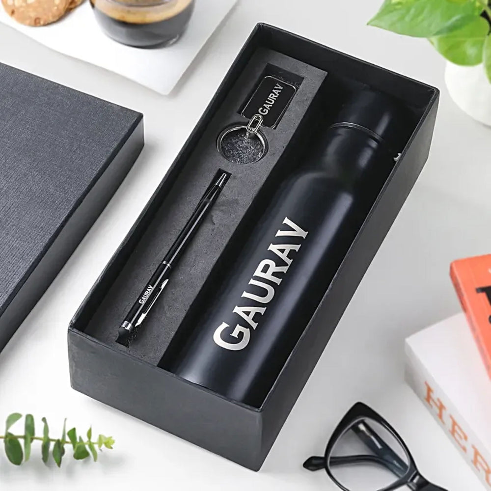 Gift to Boss Day | Personalised Name on Bottle, Pen & Keychain