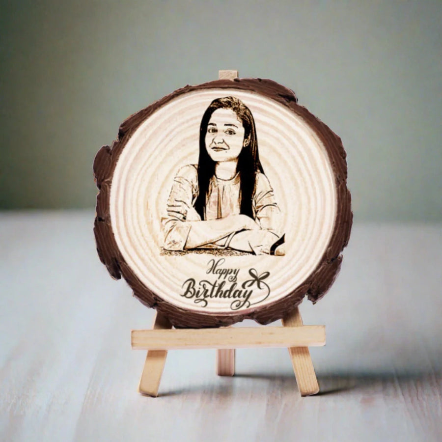 Personalized Birthday Gift Idea! Wooden Slice Photo Frame with Engraving (Zestpics)