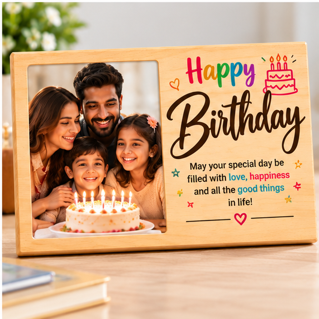 Personalized wooden Happy Birthday photo plaque family gift, simple lifestyle product image