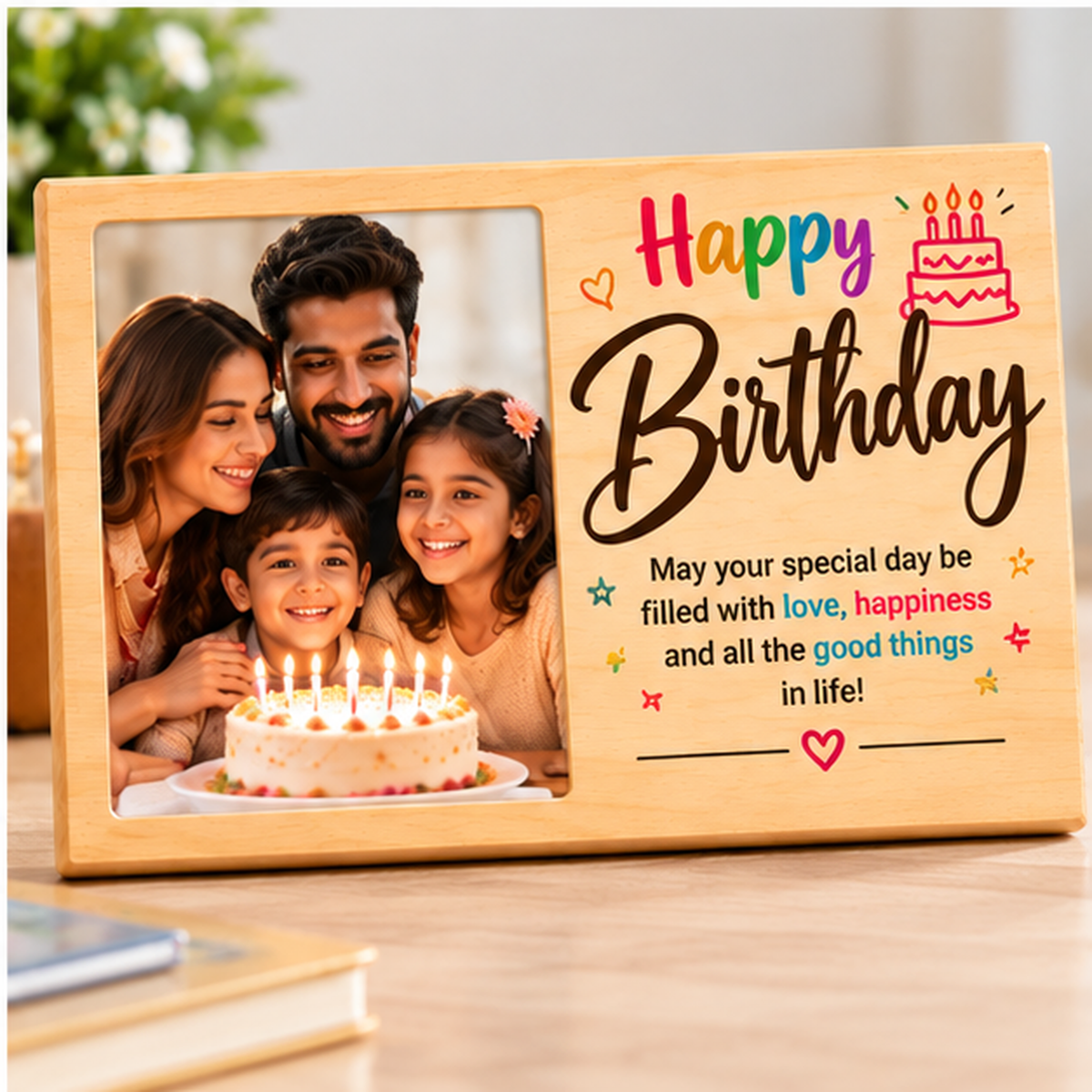 Personalized wooden Happy Birthday photo plaque family gift, simple lifestyle product image