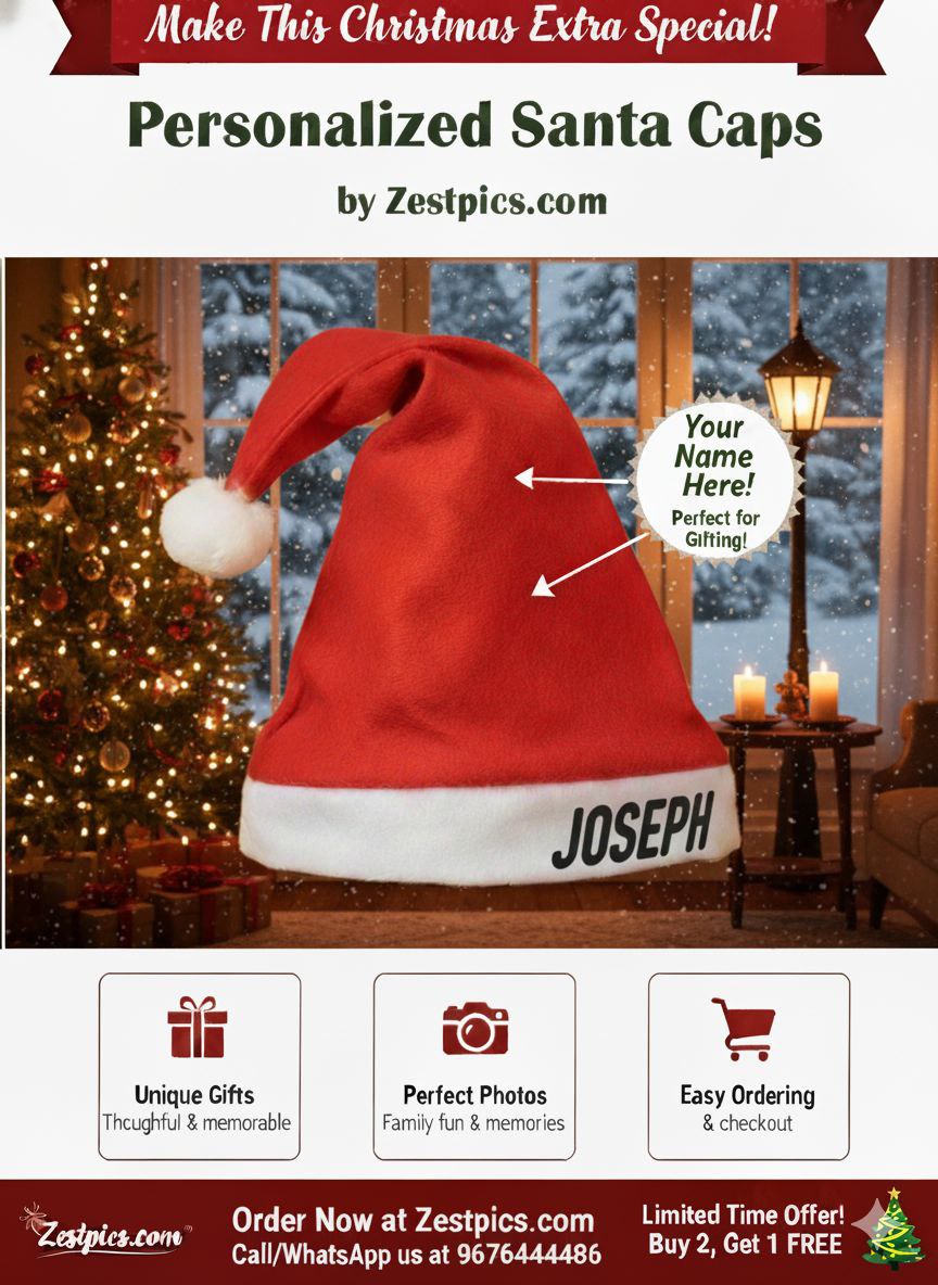 christmas santa cap personalised for kids | Zestpics