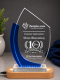 Personalised 10 Years Customer Appreciation Award crystal plaque with wooden base
