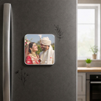 Personalised music photo magnet on refrigerator as a romantic home keepsake