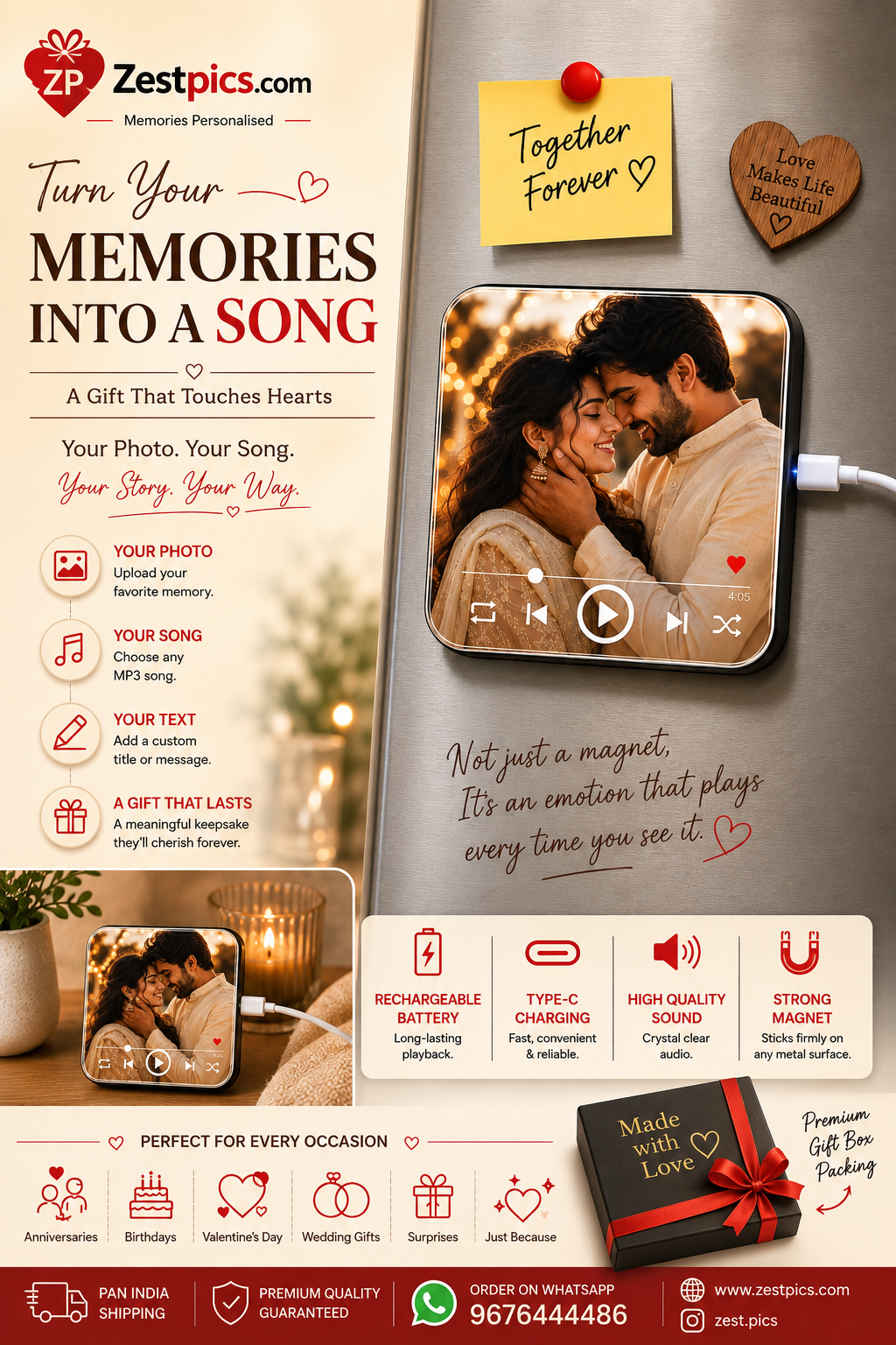 Personalised Music Photo Magnet by Zestpics with custom photo and song