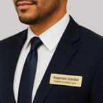 Personalised Metal Name Brooch – Engraved Rectangle in Silver & Gold Finish | Custom Name Badge