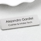 Personalised Metal Name Brooch – Engraved Rectangle in Silver & Gold Finish | Custom Name Badge